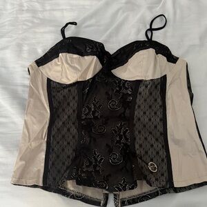 Black and Cream Lace Bustier Top